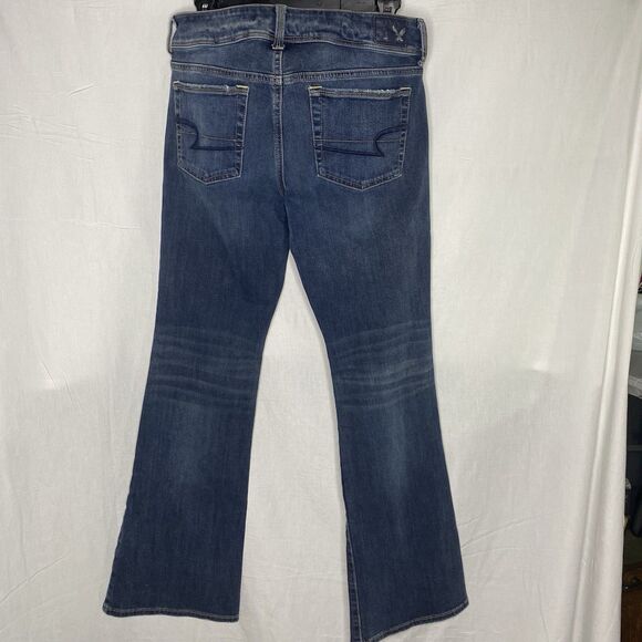 AMERICAN EAGLE Kick Boot Jeans Super Stretch Flare Low Embroidered Womens 8 Blue - Picture 2 of 11